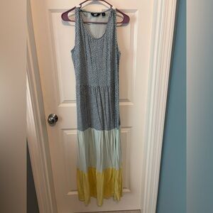 Lands’ End Tiered Maxi Dress Blue Yellow Women’s Size Large - EUC!